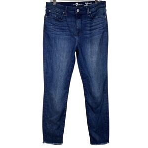 7 For All Mankind Sz 32 Women's Gwenevere Ankle High Waist Blue Jeans Raw Hem